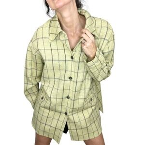 Eugen Klein Germany pale green boxy plaid 100% wool overshirt shacket 14